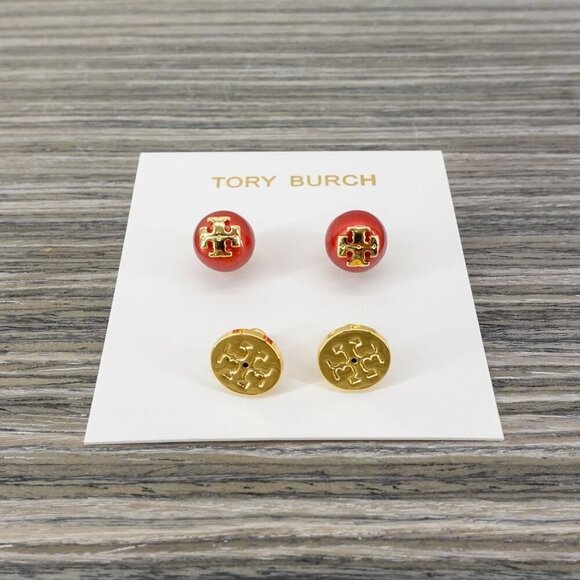 Tory Burch Kira Pearl Stud Earrings Red OS - Picture 9 of 12